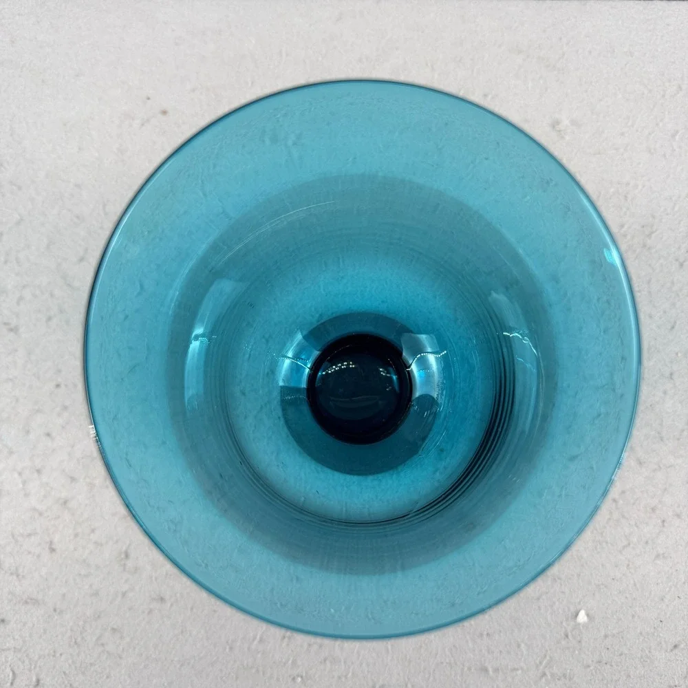 Vtg Morgantown Glass‎ Peacock Blue Carleen Hurricane Vase MCM Smooth 9
